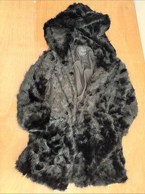 Zara Black Faux Fur Teddy Jacket with Hood LIKE NEW